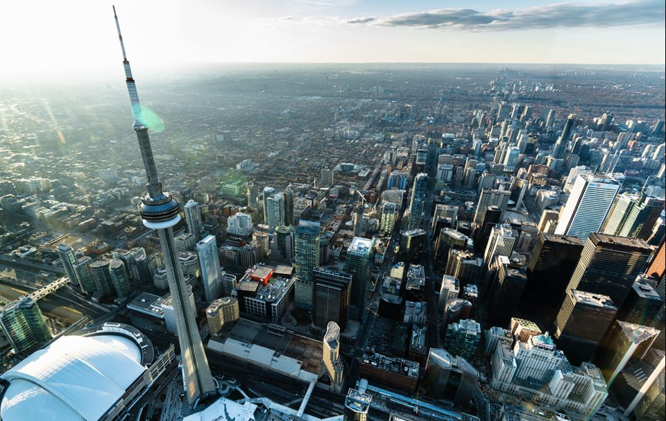 Aerial view of downtown Toronto and the CN Tower
